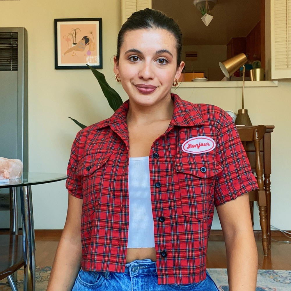 FOREVER 21 PLAID BUTTON UP TOP